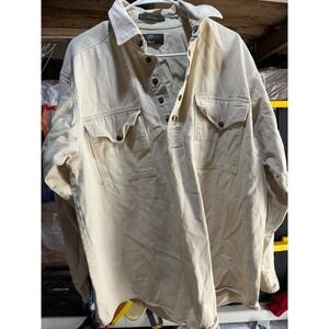 Orvis Mens Vintage Made in USA Heave Henley Shirt Jacket Tan Cream Large FLAW